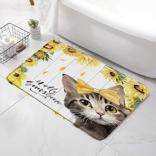 SATRTUD Spring Cat Bath Mat - Yellow Sunflower Farmhouse Design