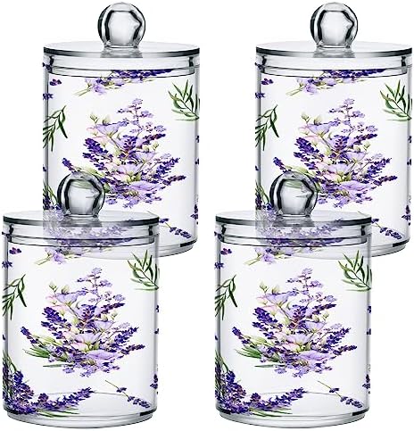 YETTASBIN Lavender Clear Plastic Apothecary Jars 2 Pack