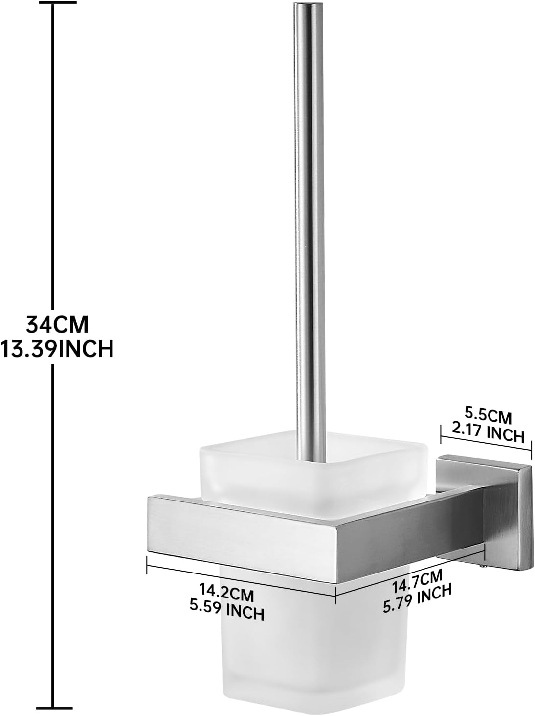 TINYROW Toilet Brush with Glass Holder and Brushed Nickel Mount