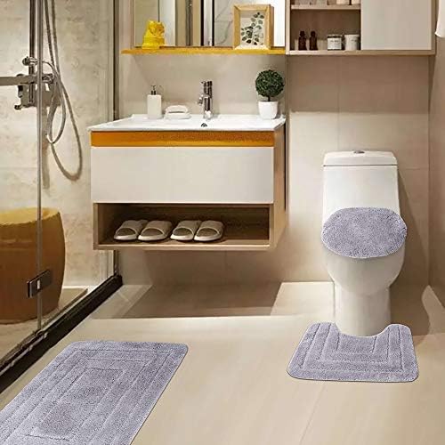 Golden Linens 3-Piece Bath Rug Set - Silver