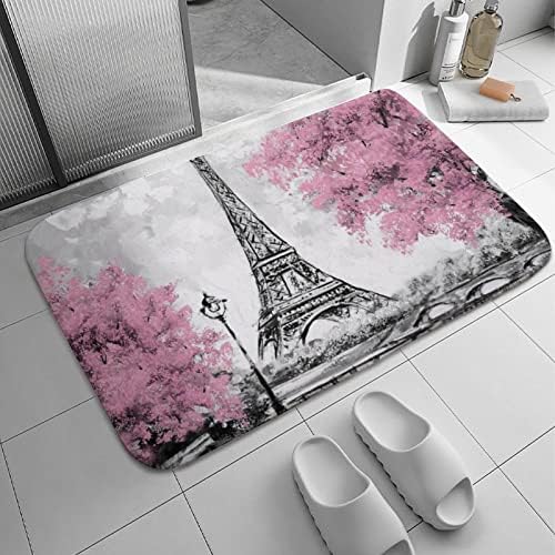 TICKPOT Paris Eiffel Tower Bath Rug 16x24 Inch Microfiber Non-Slip Plush Mat