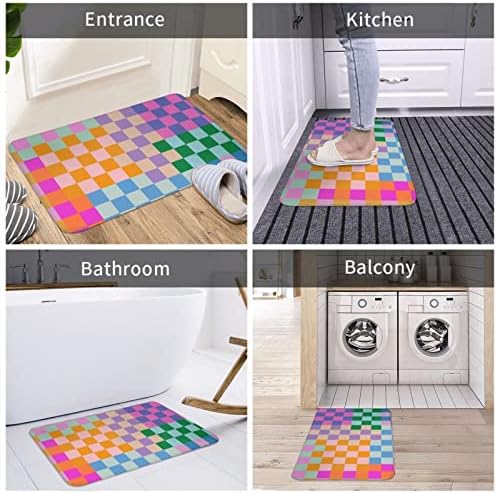 Checkered Rainbow Bath Mat 20x30 Non Slip
