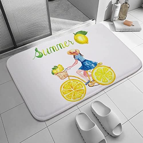 ChenRongDian Summer Girl Bike Lemon Bath Mat Non-Slip Plush 16x24In