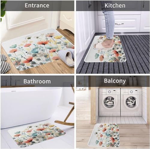 GOAOK Rustic Boho Floral Bath Mat 17x29 Soft Non-Slip Rug