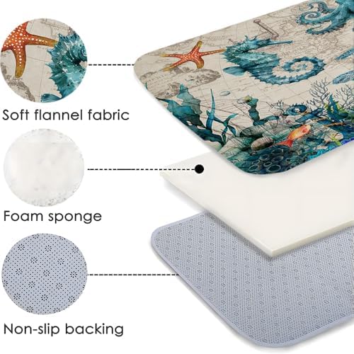 Nautical Turtle Bath Mat - Non-Slip Waterproof 24x16 Inch