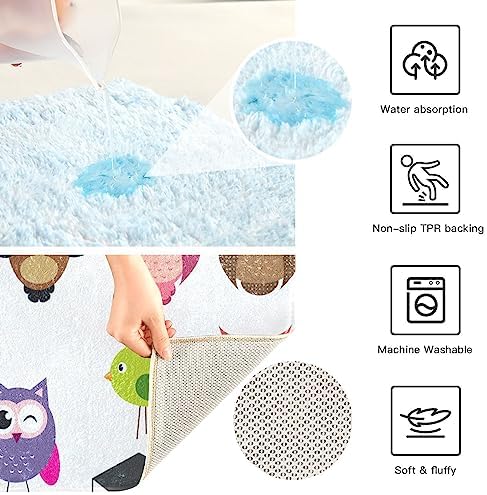 YETTASBIN Cute Owl Bath Mat - Non-Slip Quick Dry Shower Rug 16x24in