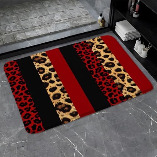 Red Leopard Print Bath Rug with Anti-Slip Backing 1