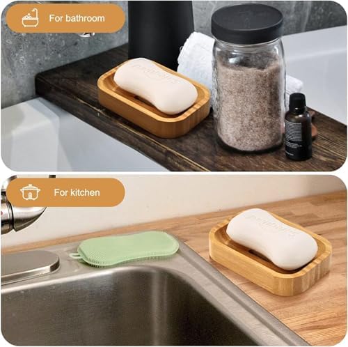 Eco-Friendly Bamboo Soap Dish Holder - 2-Pack for Bath Kitchen