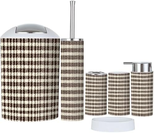 Boho 6-Piece Bathroom Accessory Set in Brown Houndstooth