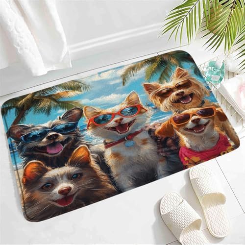 Coastal Beach Dogs Bath Mat - Non-Slip Durable and Cute