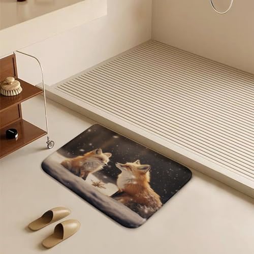 HighonHi Cartoon Fox Bath Mat 16x24 Non-Slip Flannel Rug
