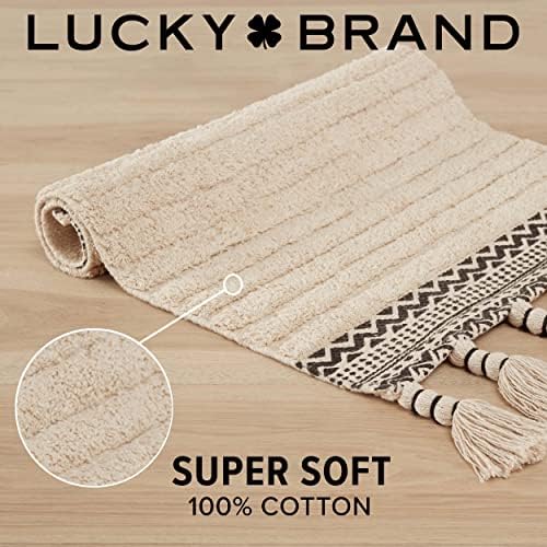 Lucky Brand Overtufted Cotton Fringe Bath Rug 20x40 Black
