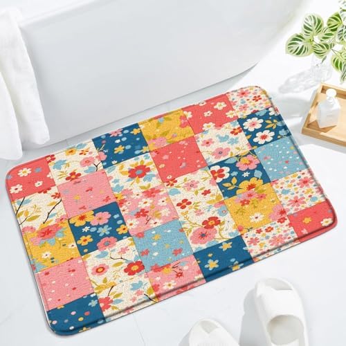 Boho Floral Patchwork Bath Mat 16x24 Inch
