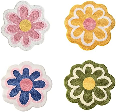 Cute Daisy Bath Mat Rug - Non Slip Absorbent Washable Blue