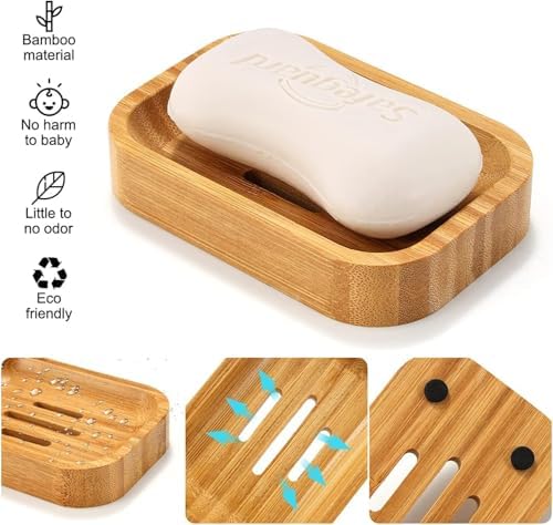 Eco-Friendly Bamboo Soap Dish Holder - 2-Pack for Bath Kitchen