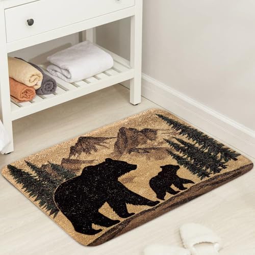 JAWO Rustic Farmhouse Bear Forest Bath Mat 16x24 Non-Slip
