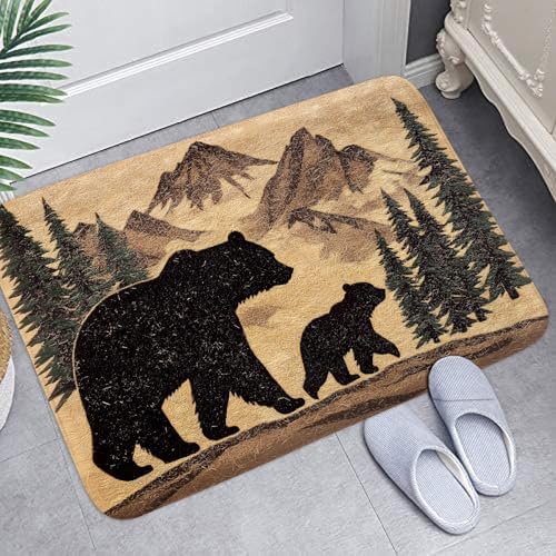 JAWO Rustic Farmhouse Bear Forest Bath Mat 16x24 Non-Slip