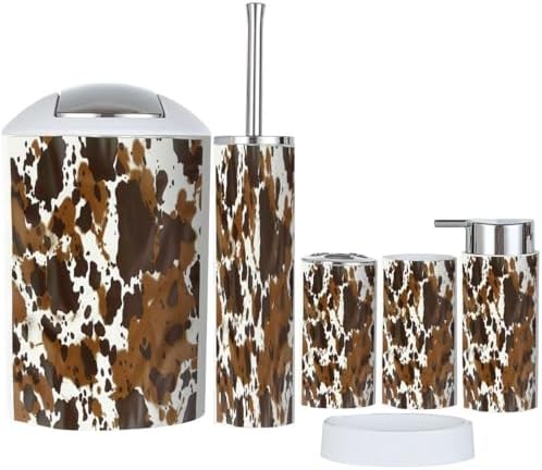 Boho Cow Leather Bathroom Accessory Set of 6