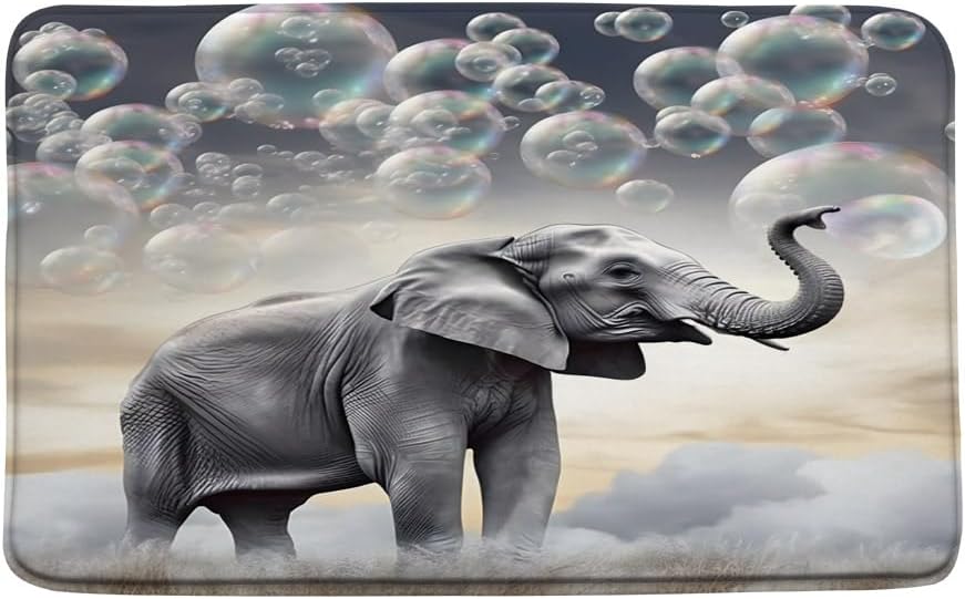 Cute Elephant Bath Mat with Bubbles Pattern