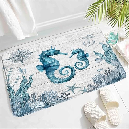 Beach Seahorse Bath Mat - Nautical Design Non-Slip