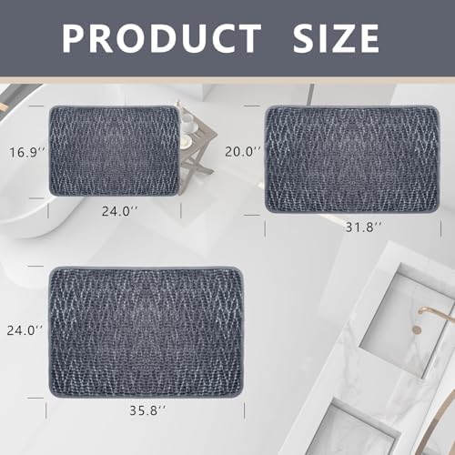 HAPACE Non-Slip Bath Mat 17x24 Grey Thick Microfiber