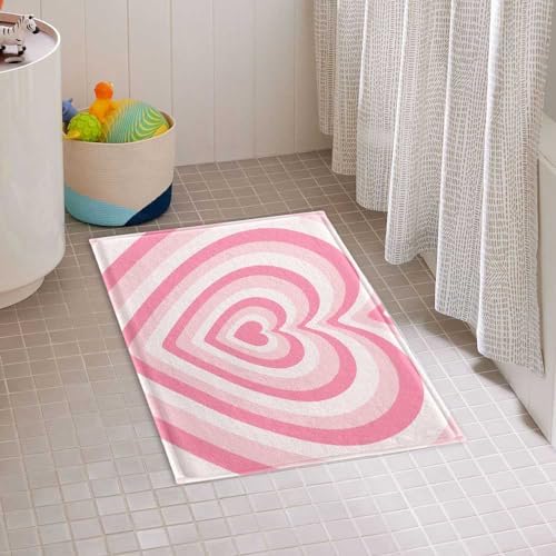 Abstract Pink Heart Shaped Bath Mat 16X24IN 1