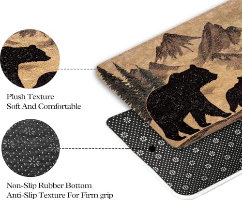 JAWO Rustic Farmhouse Bear Forest Bath Mat 16x24 Non-Slip