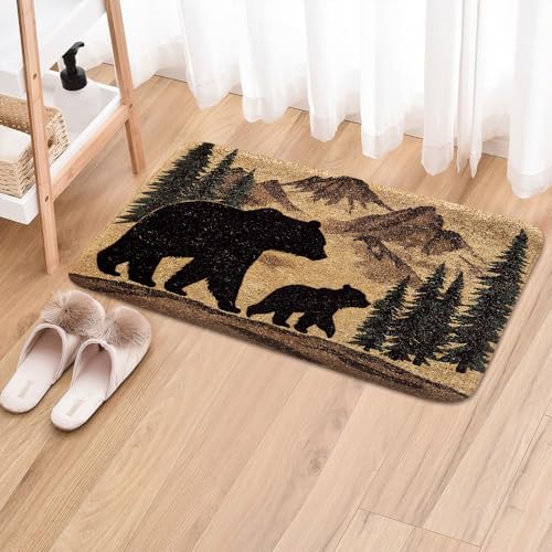 JAWO Rustic Farmhouse Bear Forest Bath Mat 16x24 Non-Slip