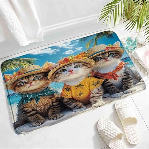 Tropical Kitten Bath Mat with Non-Slip Backing