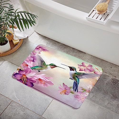 YOZSLGU Hummingbird Floral Memory Foam Bath Rug