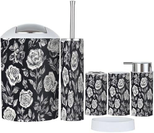 Boho Bathroom Accessory Set 6 Piece Chalk Roses