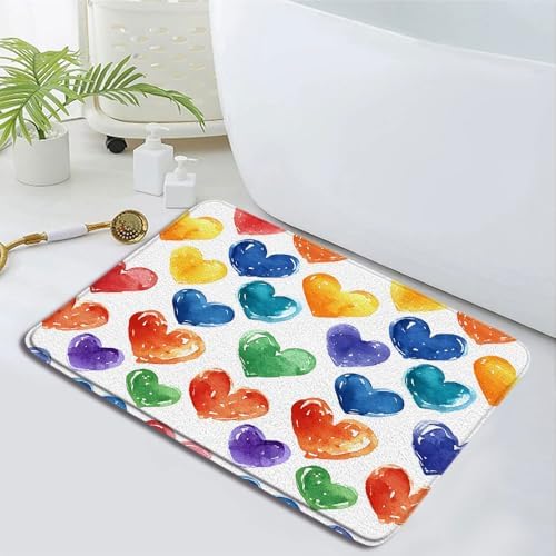 Colorful Heart Bath Rug 16x24 Inch Non-Slip