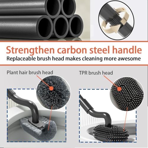 Tuoweier Long Handle Toilet Brush Set with Holder and 2 Brush Heads