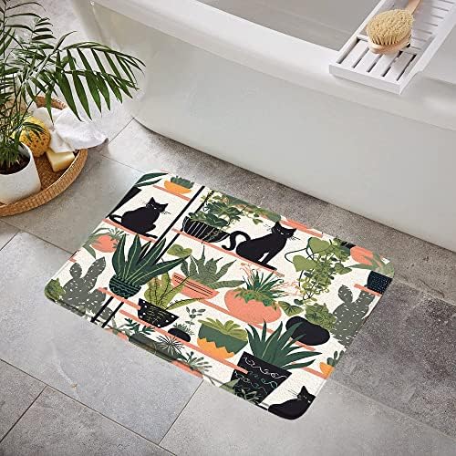 Memory Foam Bath Mat with Tropical Plants Design