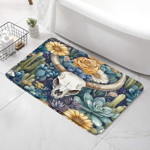 Western Bull Skull Bath Mat with Non-Slip Backing