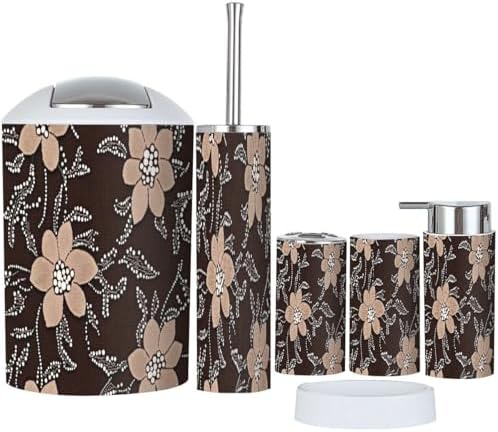 Boho Floral Print Bathroom Accessory Set 6 Piece 1