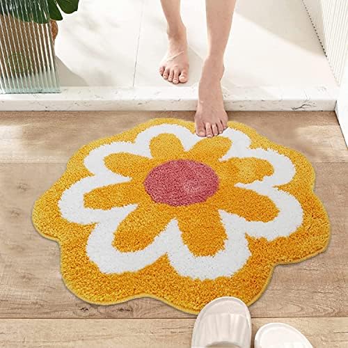 Benemall Cute Bath Flower Non-Slip Rug - Yellow Low Pile