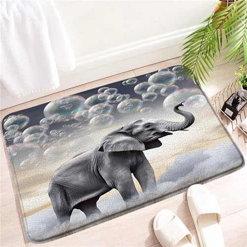 Cute Elephant Bath Mat with Bubbles Pattern