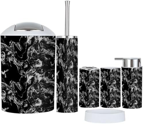 TRANQDEHOM 6-Piece Boho Marble Texture Bathroom Accessory Set
