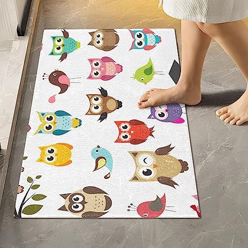 YETTASBIN Cute Owl Bath Mat - Non-Slip Quick Dry Shower Rug 16x24in