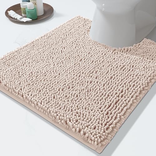 Yimobra Chenille Toilet Rug - Blush Beige U-Shaped Non Slip