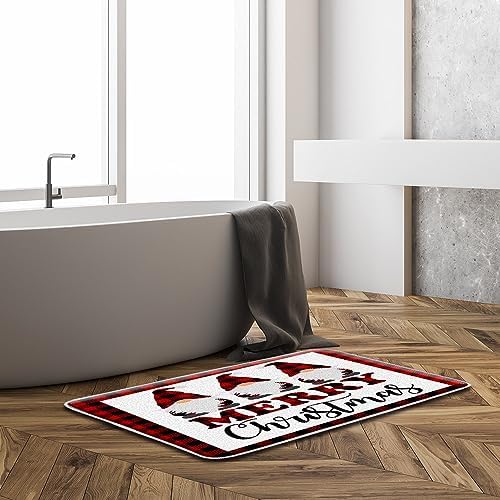 Sunhe Christmas Gnome Bath Mat Red Black Buffalo Plaid