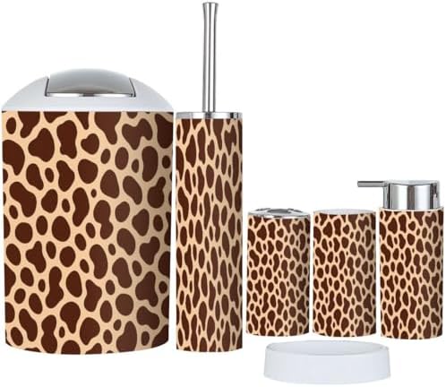 TRANQDEHOM 6 Piece Bathroom Accessory Set with Cow Texture