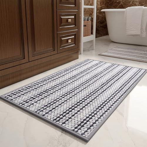 YDKGL Soft Chenille Bath Mat - Non Slip Quick Dry 16x24 Grey