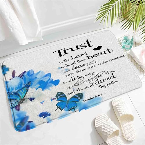 SATRTUD Blue Butterfly Inspirational Bath Mat