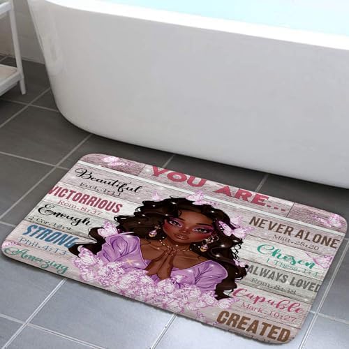 JAWO Black Girl Bath Rug with Butterfly Design 1