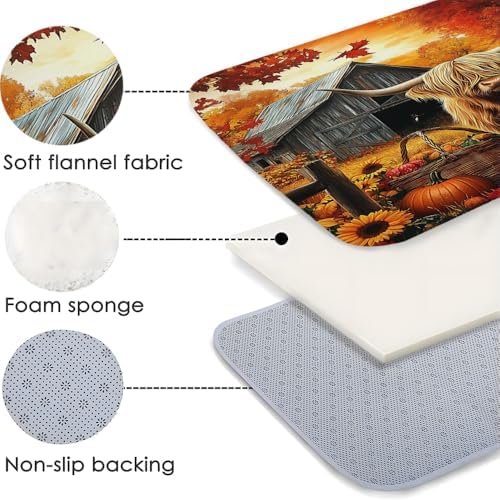 Fall Highland Cow Bath Mat with Pumpkins Sunflowers