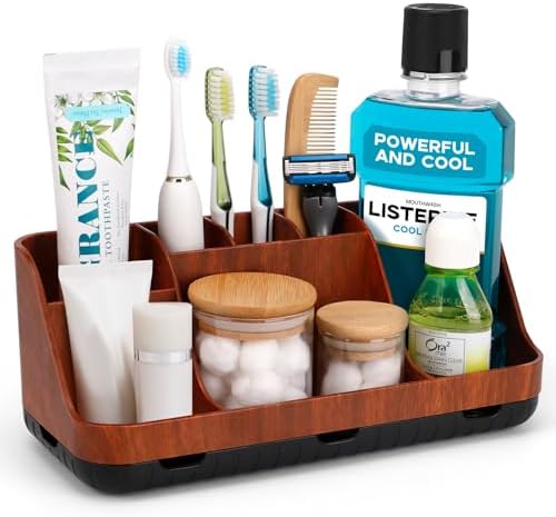 Red Wood Bathroom Storage Organizer with 7 Slots