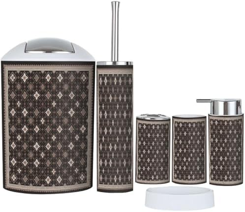 Boho Geometry Trash Can Set 6 Piece Bathroom Accessories