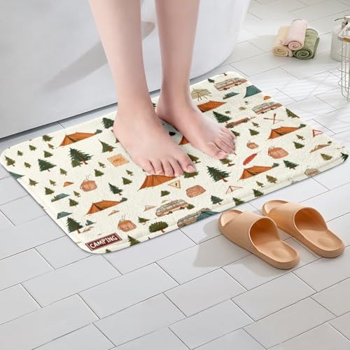 Feelyou Camping Bath Rug 16x24 Inch Non-Slip Beige Floor Mat